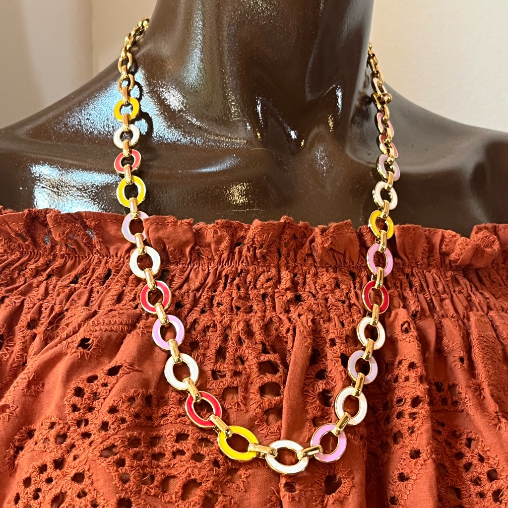 J. Crew Vintage Vibes Gold Link Chain Necklace, Multi Colors, Euc
